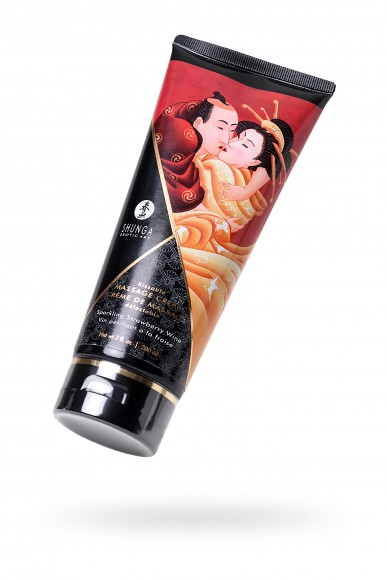 Массажный крем Shunga Sparkling Strawberry Wine, съедобный, со вкусом клубники и шампанского, 200 мл