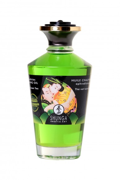 Масло для массажа Shunga Organic Exotic Green Tea, разогревающее, с ароматом зелёного чая, 100 мл Масло для массажа Shunga Organic Exotic Green Tea, разогревающее, с ароматом зелёного чая, 100 мл