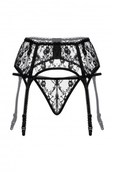 Пояс для чулок на косточках и стринги черные - M/L