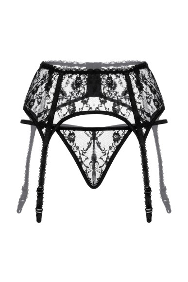 Пояс для чулок на косточках и стринги черные - S/M