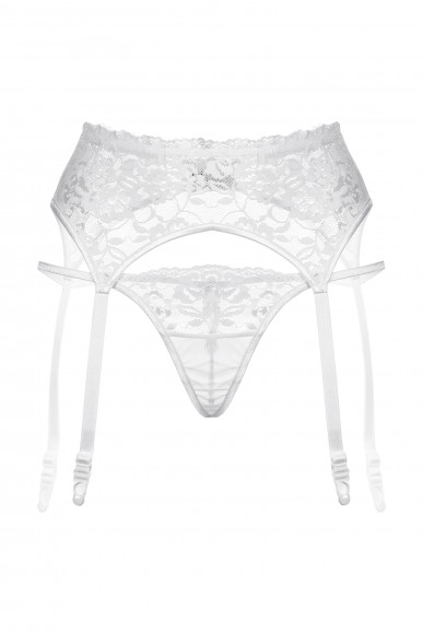 Пояс для чулок и стринги кружевные белые - S/M