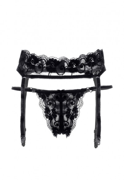 Комплект Erolanta Lingerie Collection: пояс для чулок и стринги кружевные, черные (50-52) Комплект Erolanta Lingerie Collection: пояс для чулок и стринги кружевные, черные (50-52)