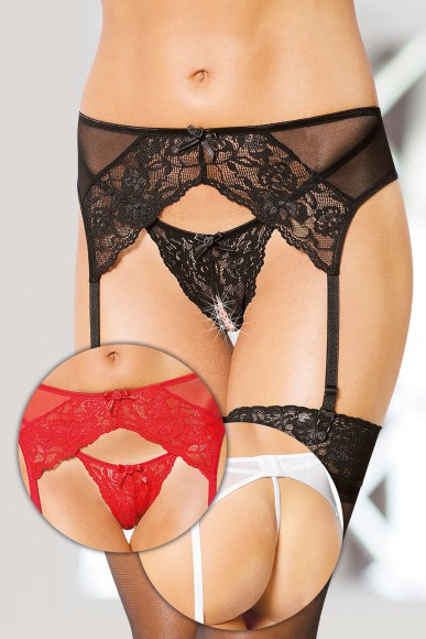 Пояс для чулок и стринги кружевные SoftLine Collection, черный, S/M