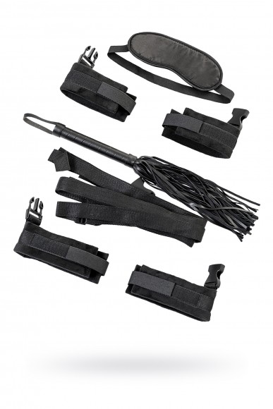 Набор бондажный TOYFA Theatre: ремни + плетка + наручники + оковы + маска, текстиль, чёрный Набор бондажный TOYFA Theatre: ремни + плетка + наручники + оковы + маска, текстиль, чёрный